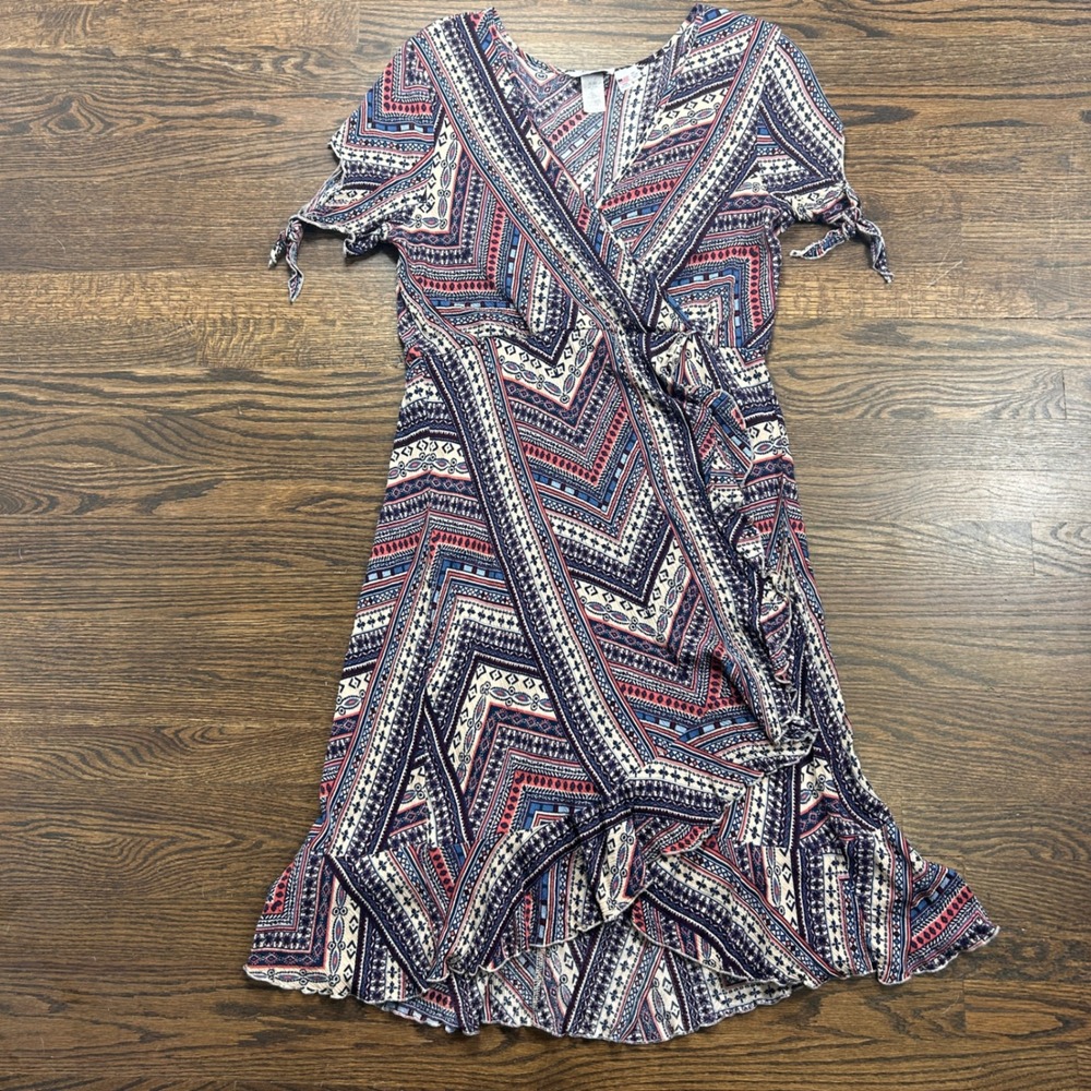 Vintage Jody California Faux Wrap Dress XL Geometric Southwestern Boho High Low